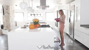 She calls her husband's friend to fuck her in the kitchen