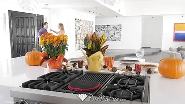 She calls her husband's friend to fuck her in the kitchen