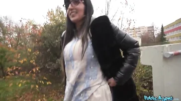 Attractive student with glasses ends up riding a stranger's cock