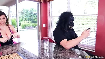 Sara Jay enjoying this guy's nice cock in costume