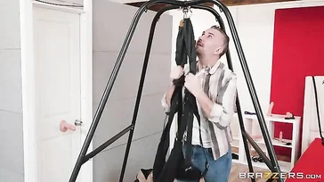 Trying the sex swing with this bricklayer, what a whore he is...