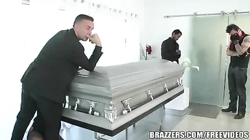 Aren't you going to mourn for your husband? Come on, start sucking.