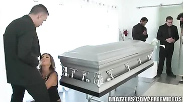 Aren't you going to mourn for your husband? Come on, start sucking.