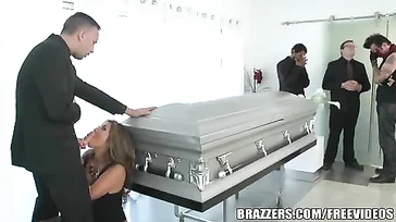 Aren't you going to mourn for your husband? Come on, start sucking.